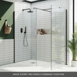 Harbour I10 10mm Easy Clean 2m Tall Wetroom Panel - Matt Black -Drench Store harbour i10 two panel shower enclosure black banner 2