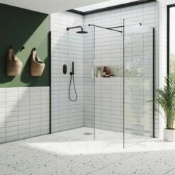 Harbour I10 10mm Easy Clean 2m Tall Wetroom 2 Panel Pack - Matt Black -Drench Store harbour i10 two panel shower enclosure black room set