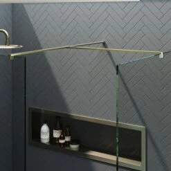 Harbour I10 10mm Easy Clean 2m Tall Wetroom 2 Panel Pack - Brushed Brass -Drench Store harbour i10 two panel shower enclosure brass detail