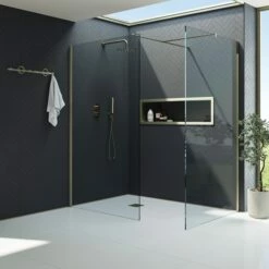 Harbour I10 10mm Easy Clean 2m Tall Wetroom 2 Panel Pack - Brushed Brass -Drench Store harbour i10 two panel shower enclosure brass room set