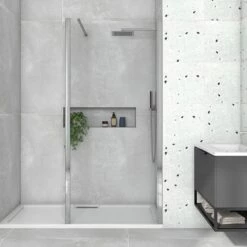 Harbour I8 8mm 2m Tall Easy Clean Wetroom Panel & Flipper Return Panel -Drench Store harbour i8 8mm 2m tall easy clean wetroom panel flipper return panel lifestyle2