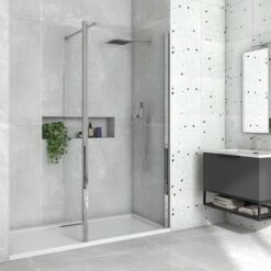 Harbour I8 8mm 2m Tall Easy Clean Wetroom Panel & Flipper Return Panel -Drench Store harbour i8 8mm 2m tall easy clean wetroom panel flipper return panel primary lifestyle