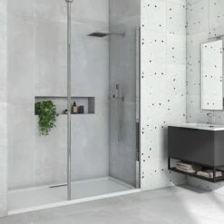 Harbour I8 8mm 2m Tall Easy Clean Wetroom Panel & Vertical Ceiling Post -Drench Store harbour i8 8mm 2m tall easy clean wetroom panel vertical ceiling post primary lifestyle