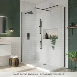 Harbour I8 Matt Black Framed Easy Clean 8mm Walk In Shower Panel & Flipper Panel -Drench Store harbour i8 matt black wetroom panel 2 pack banner 1