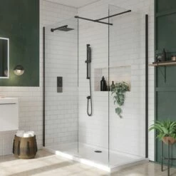 Harbour I8 Matt Black Framed Easy Clean 8mm 2 Panel Walk In Shower Enclosure