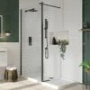 Harbour I8 Matt Black Framed Easy Clean 8mm Walk In Shower Panel & Flipper Panel 2 Harbour I8 Matt Black Framed Easy Clean 8mm Walk In Shower Panel & Flipper Panel -Drench Store harbour i8 matt black wetroom panel and flipper lifestyle