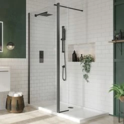Harbour I8 Matt Black Framed Easy Clean 8mm Walk In Shower Panel & Flipper Panel