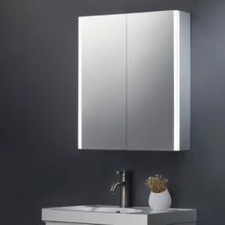 Harbour Icon Double Door LED Bathroom Mirror Cabinet With Shaver Socket - 700 X 600mm