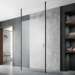 Vellamo City 8mm Matt Black Easy Clean Walk In Panel & Two Ceiling Posts