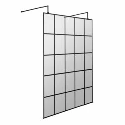 Vellamo City 8mm Easy Clean Matt Black Framed Freestanding Walk In Panel & Wall Arms