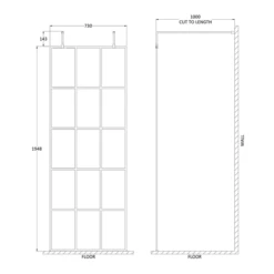Vellamo City 8mm Easy Clean Matt Black Framed Freestanding Walk In Panel & Wall Arms -Drench Store harbour status matt black framed freestanding walk in panel 760mm technical drawing