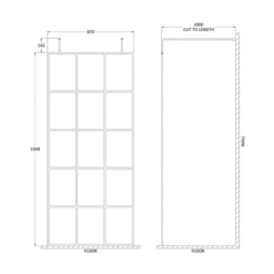 Vellamo City 8mm Easy Clean Matt Black Framed Freestanding Walk In Panel & Wall Arms -Drench Store harbour status matt black framed freestanding walk in panel 900mm technical drawing
