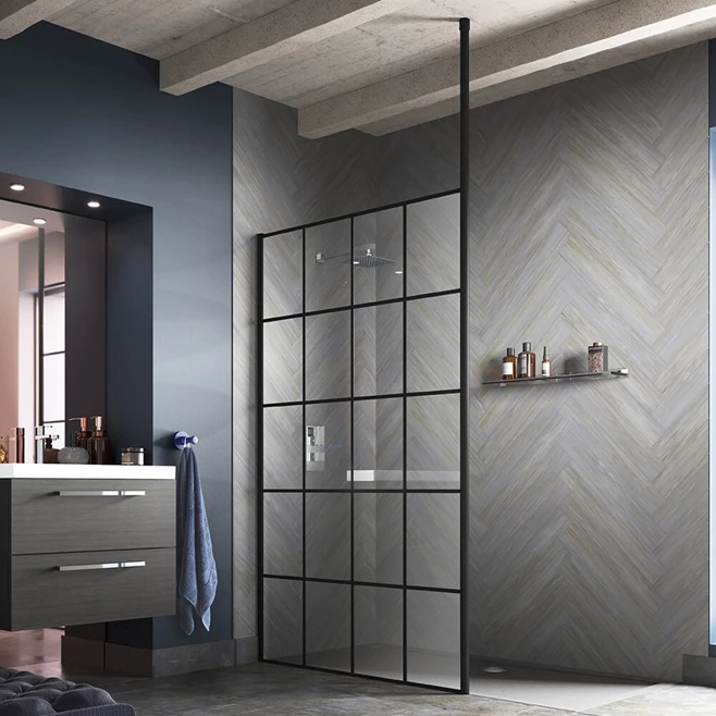 Vellamo City 8mm Easy Clean Matt Black Framed Freestanding Walk In Panel & Ceiling Posts 3 Vellamo City 8mm Easy Clean Matt Black Framed Freestanding Walk In Panel & Ceiling Posts