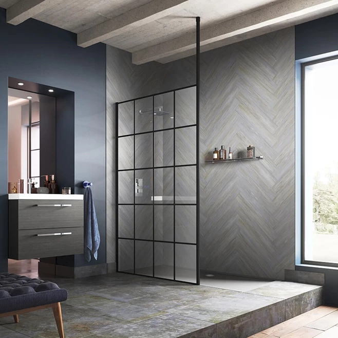 Vellamo City 8mm Easy Clean Matt Black Framed Freestanding Walk In Panel & Ceiling Posts 4 Vellamo City 8mm Easy Clean Matt Black Framed Freestanding Walk In Panel & Ceiling Posts - Image 2