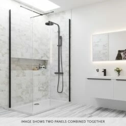 Harbour Status Matt Black Framed Easy Clean 8mm Walk In Shower Panel & Flipper Panel -Drench Store harbour status matt black two panels banner 1