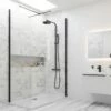 Harbour Status Matt Black Framed Easy Clean 8mm 2 Panel Walk In Shower Enclosure -Drench Store harbour status matt black two panels lifestyle