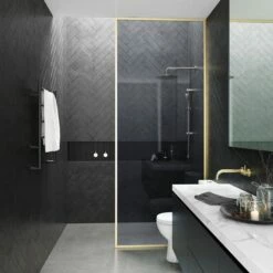 Harbour Status Pale Gold Frame 10mm Easy Clean Smoked Glass Walk In Panel