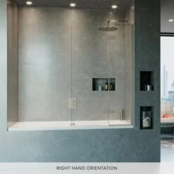 Crosswater Optix 10 Hinged Bath Screen With Inline Panel - Brushed Stainless Steel - 1500 X 900mm 18 Crosswater Optix 10 Hinged Bath Screen With Inline Panel - Brushed Stainless Steel - 1500 X 900mm -Drench Store optix 10 bath screen bss banner rh lifestyle1