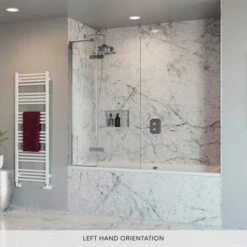 Crosswater Optix 10 Hinged Bath Screen With Inline Panel - Polished Stainless Steel - 1500 X 900mm -Drench Store optix 10 bath screen pss banner lh lifestyle1