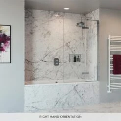 Crosswater Optix 10 Hinged Bath Screen With Inline Panel - Polished Stainless Steel - 1500 X 900mm -Drench Store optix 10 bath screen pss banner rh lifestyle1