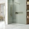 Harbour I8 Brushed Brass 8mm Glass Screen For Walk In Showers And Wetrooms -Drench Store scudo brushed brass single walkin wetroom panel lifestyle1