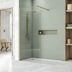Harbour I8 Brushed Brass 8mm Glass Screen For Walk In Showers And Wetrooms