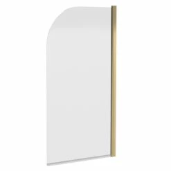 Vellamo Brushed Brass Curved Corner Single Hinged Bath Screen - 1435 X 775mm -Drench Store vellamo brushed bath curve bath screen cutout