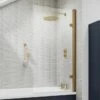Vellamo Brushed Brass 8mm Glass Hinged Square Bath Screen - 1520 X 815mm -Drench Store vellamo brushed brass square bath screen 1