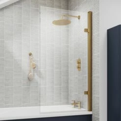 Vellamo Brushed Brass 8mm Glass Hinged Square Bath Screen - 1520 X 815mm