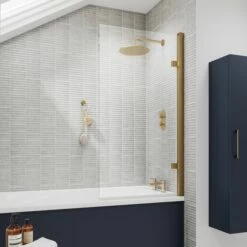 Vellamo Brushed Brass 8mm Glass Hinged Square Bath Screen - 1520 X 815mm 8 Vellamo Brushed Brass 8mm Glass Hinged Square Bath Screen - 1520 X 815mm -Drench Store vellamo brushed brass square bath screen