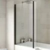 Vellamo City 6mm Matt Black Square Corner Hinged Bath Screen With Fixed Return - 1430 X 808mm -Drench Store vellamo city matt black bath screen with fixed return lifestyle
