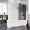 Vellamo Matt Black 6mm Smoked Black Glass Hinged Bath Screen - 1400 X 800mm -Drench Store vellamo matt black smoked black hinged bath screen