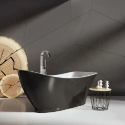 Xana Freestanding Black Acrylic Bath - 1750 X 750mm -Drench Store xana black acrylic slipper bath 1750x750mm